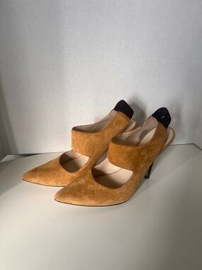 Michael Kors Tan Suede Pointed Slingback Heels with Black Heel Tab